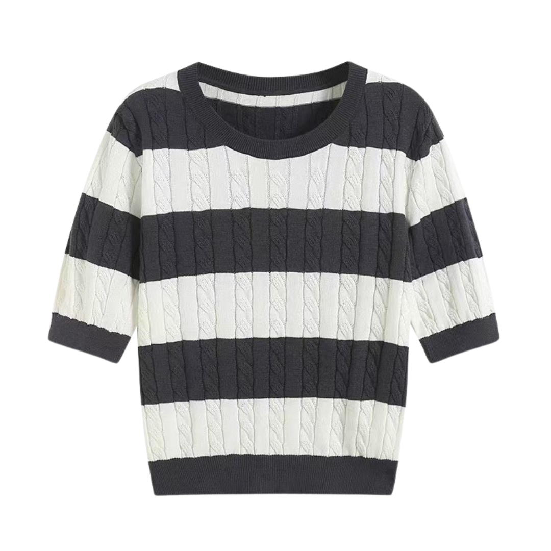 NOBA Crew Neck Cable Knit Striped T-Shirt